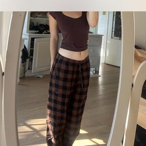 SKIMS Brown Checkered Track Pants